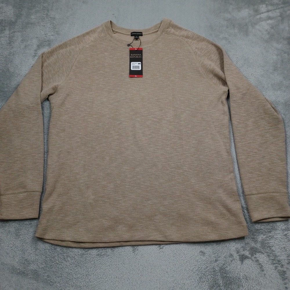 Banana Republic Sweater Mens XL Brown Crew Neck Knit Pullover Cotton Preppy